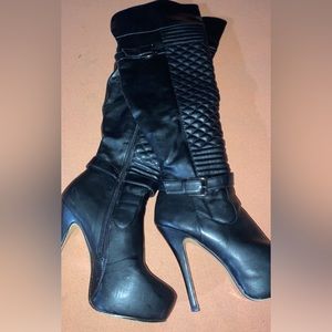 Black knee high platform boots